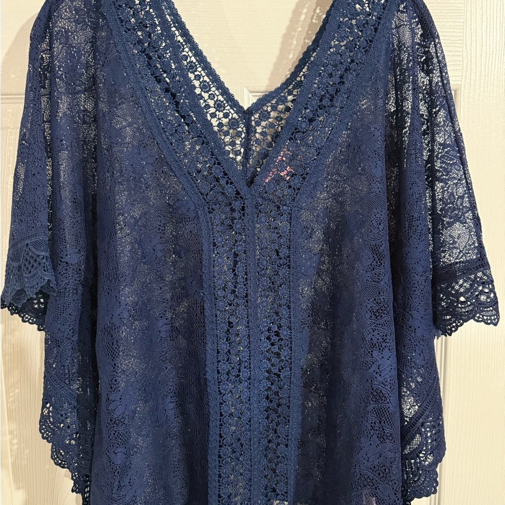 Candie’s Elegant Navy Lace Poncho